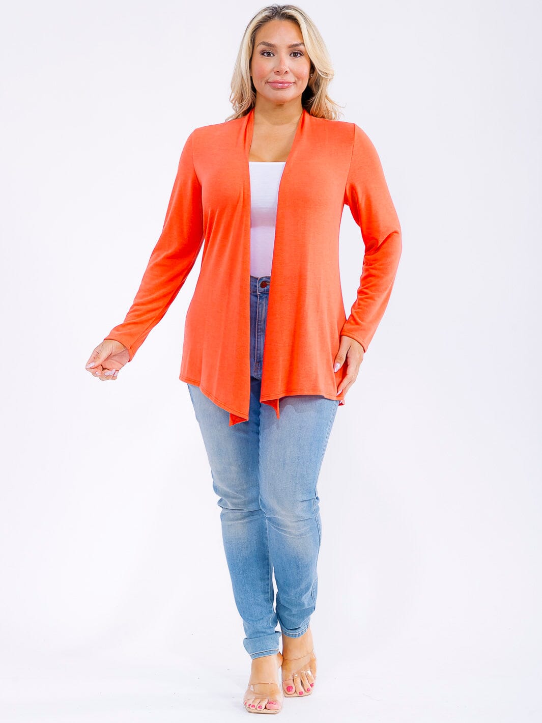 PLUS SIZE LONG SLEEVE OPEN FRONT SOLID CARDIGAN