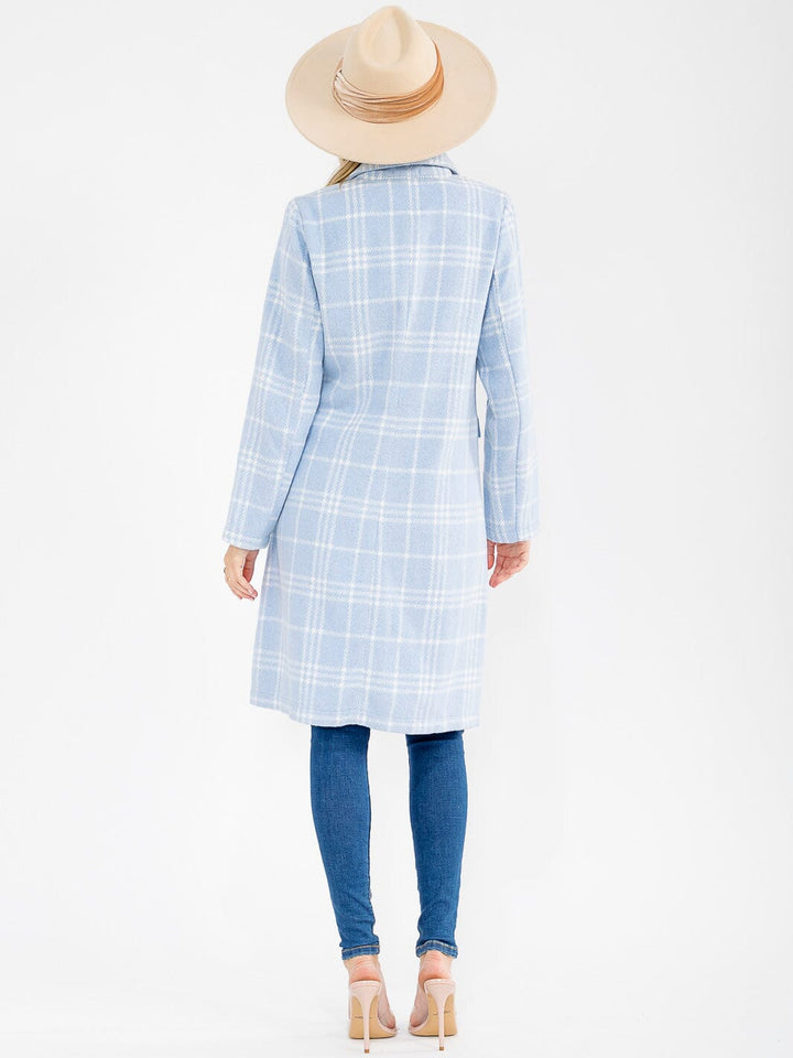 WOMEN'S LONG SLEEVE BUTTON CLOSURE PLAID COAT