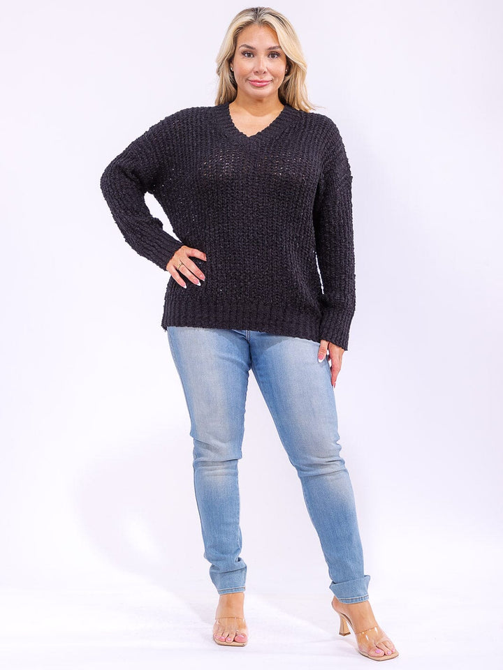 PLUS SIZE LONG SLEEVE KNIT PULLOVER SWEATER