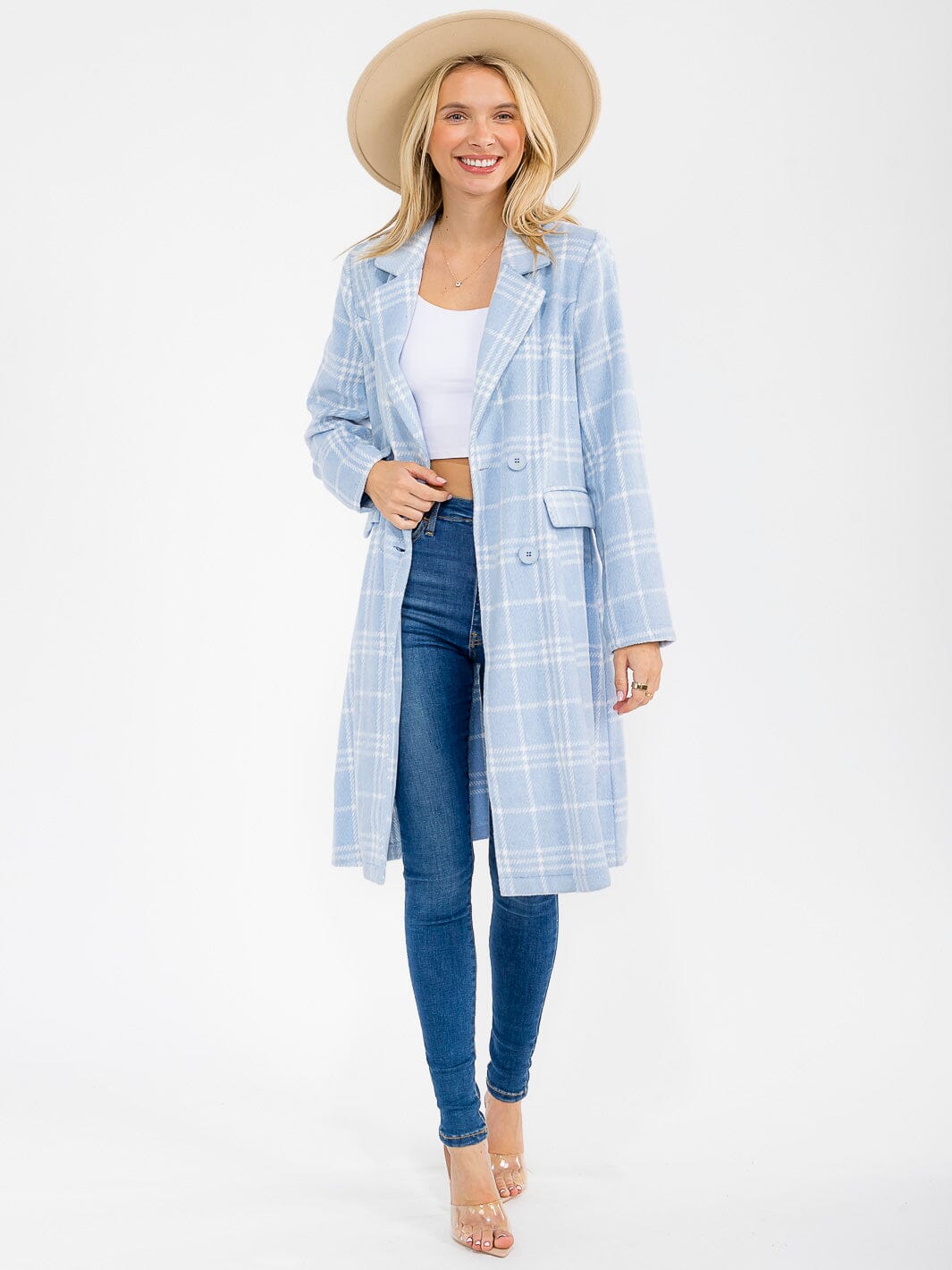 WOMEN'S LONG SLEEVE BUTTON CLOSURE PLAID COAT