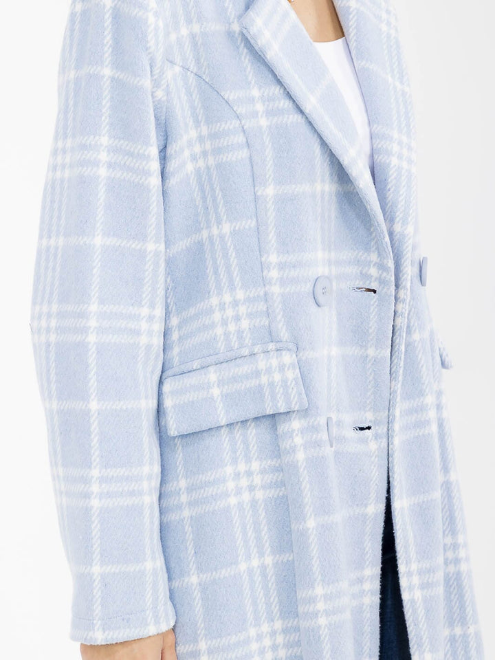 WOMEN'S LONG SLEEVE BUTTON CLOSURE PLAID COAT