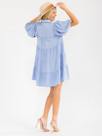 WOMEN'S SHORT SLEEVE BUTTON UP TIERED LOOSE FIT MINI DRESS