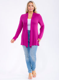 PLUS SIZE LONG SLEEVE OPEN FRONT SOLID CARDIGAN