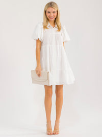WOMEN'S SHORT SLEEVE BUTTON UP TIERED LOOSE FIT MINI DRESS