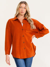 WOMEN'S LONG SLEEVE BUTTON UP FRONT POCKET CORDUROY SHIRT