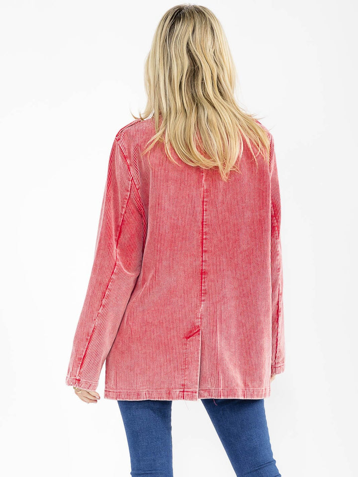 WOMEN'S LONG SLEEVE BUTTON CLOSURE FRONT POCKETS CORDUROY BLAZER