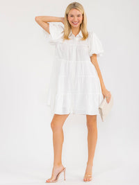 WOMEN'S SHORT SLEEVE BUTTON UP TIERED LOOSE FIT MINI DRESS