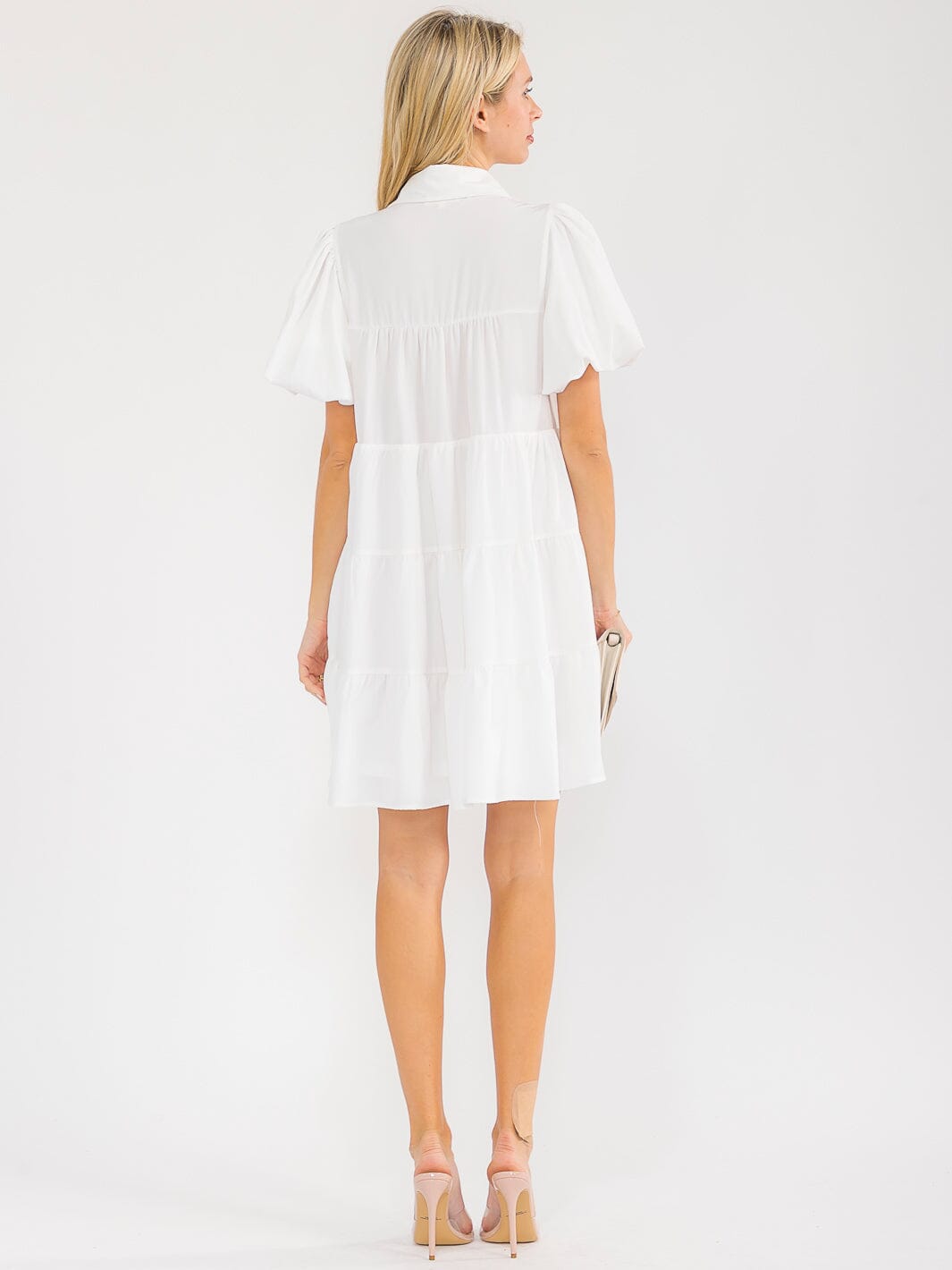 WOMEN'S SHORT SLEEVE BUTTON UP TIERED LOOSE FIT MINI DRESS
