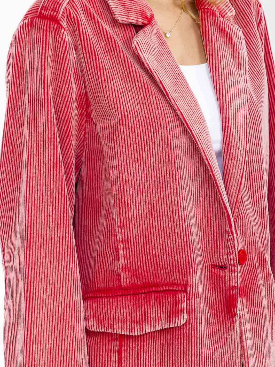 WOMEN'S LONG SLEEVE BUTTON CLOSURE FRONT POCKETS CORDUROY BLAZER