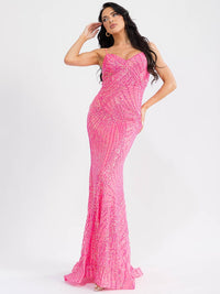 WOMEN'S SLEEVELESS V-NECK SEQUINS BODYCON MAXI DRESS