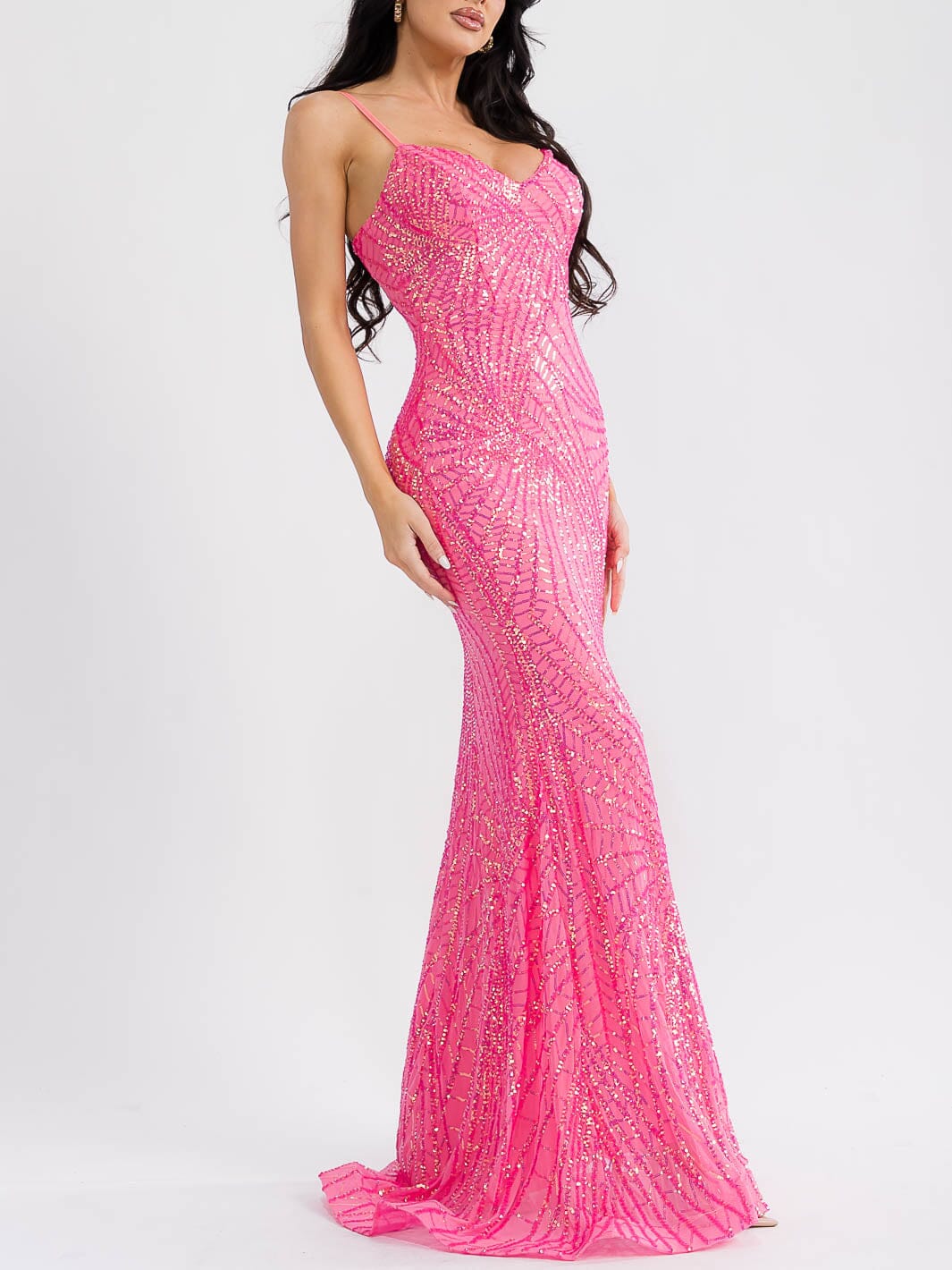 WOMEN'S SLEEVELESS V-NECK SEQUINS BODYCON MAXI DRESS