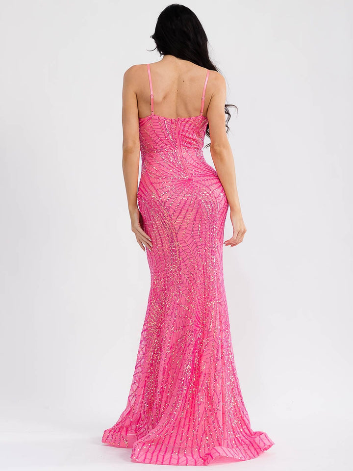 WOMEN'S SLEEVELESS V-NECK SEQUINS BODYCON MAXI DRESS