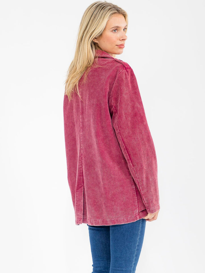 WOMEN'S LONG SLEEVE BUTTON CLOSURE FRONT POCKETS CORDUROY BLAZER