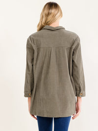 WOMEN'S LONG SLEEVE BUTTON UP FRONT POCKET CORDUROY SHIRT