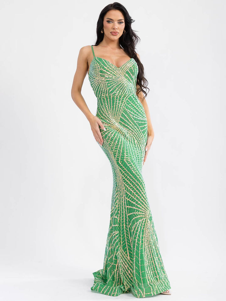 WOMEN'S SLEEVELESS V-NECK SEQUINS BODYCON MAXI DRESS