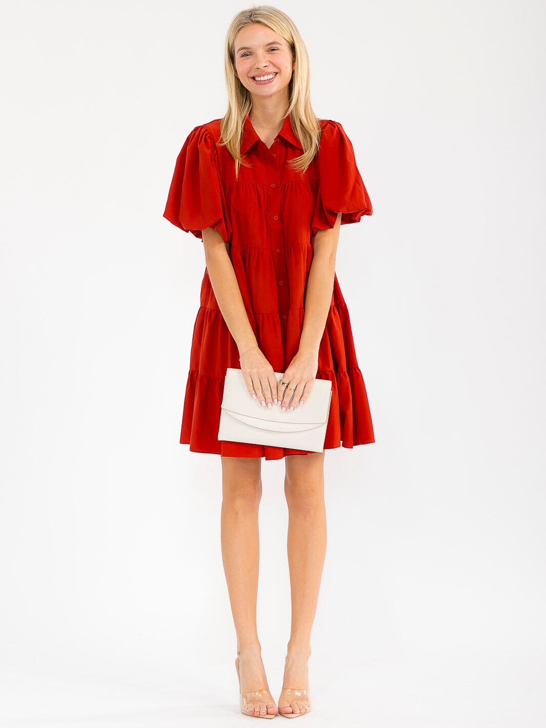 WOMEN'S SHORT SLEEVE BUTTON UP TIERED LOOSE FIT MINI DRESS