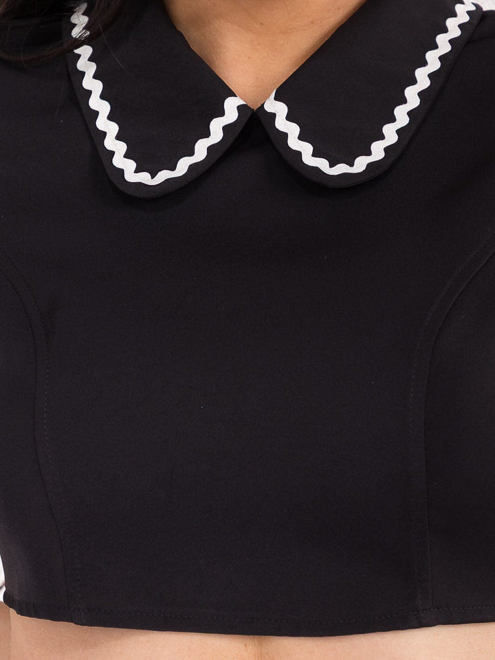 WOMEN'S SHORT SLEEVE CROP TOP & ZIP UP MINI SKIRT TRIM DETAILED 2PC. SET