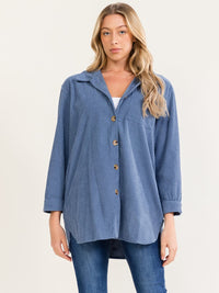 WOMEN'S LONG SLEEVE BUTTON UP FRONT POCKET CORDUROY SHIRT