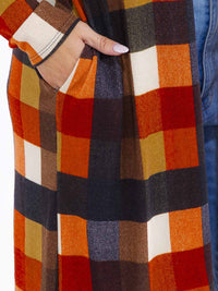 PLUS SIZE LONG SLEEVE OPEN FRONT POCKETS PLAID CARDIGAN