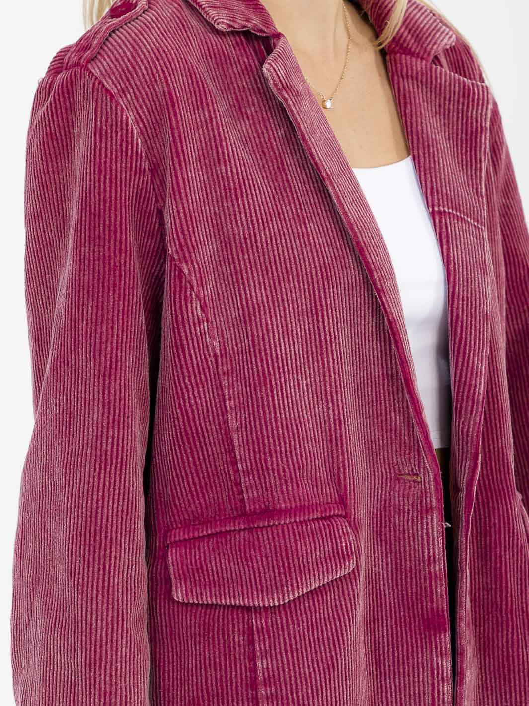 WOMEN'S LONG SLEEVE BUTTON CLOSURE FRONT POCKETS CORDUROY BLAZER
