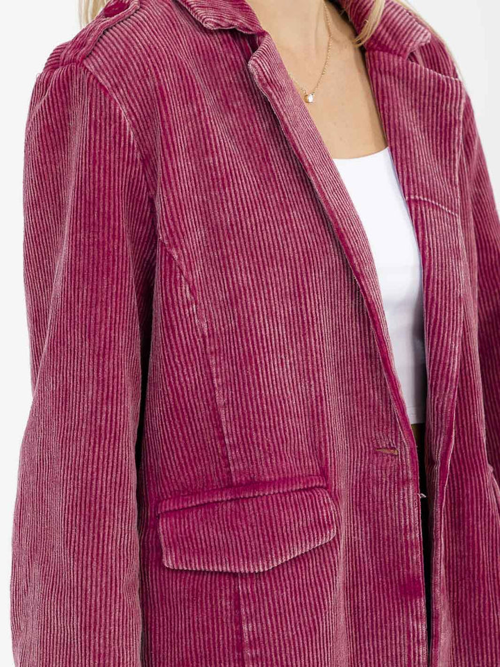 WOMEN'S LONG SLEEVE BUTTON CLOSURE FRONT POCKETS CORDUROY BLAZER