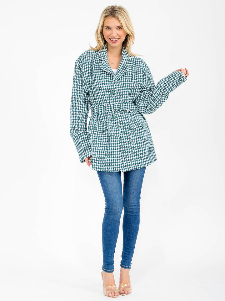 WOMEN'S LONG SLEEVE BUTTON CLOSURE FRONT POCKETS SELF TIE COAT