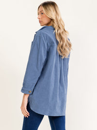 WOMEN'S LONG SLEEVE BUTTON UP FRONT POCKET CORDUROY SHIRT