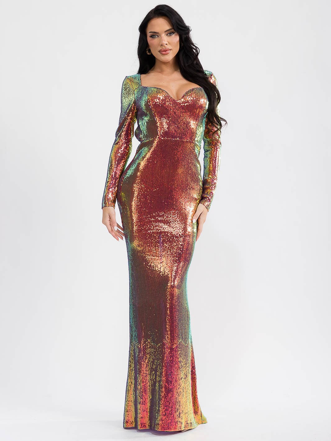 WOMEN'S LONG SLEEVE V-NECK OPEN BACK BODYCON MAXI DRESS