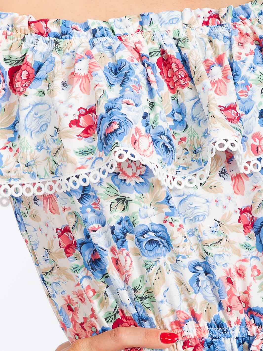 WOMEN'S RUFFLE SLEEVE ELASTIC WAIST TIERED FLORAL MAXI DRESS