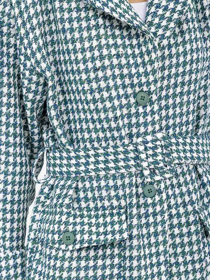 WOMEN'S LONG SLEEVE BUTTON CLOSURE FRONT POCKETS SELF TIE COAT