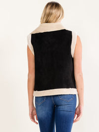WOMEN'S SLEEVELESS ZIP UP FRONT POCKETS COLORBLOCK SHERPA VEST