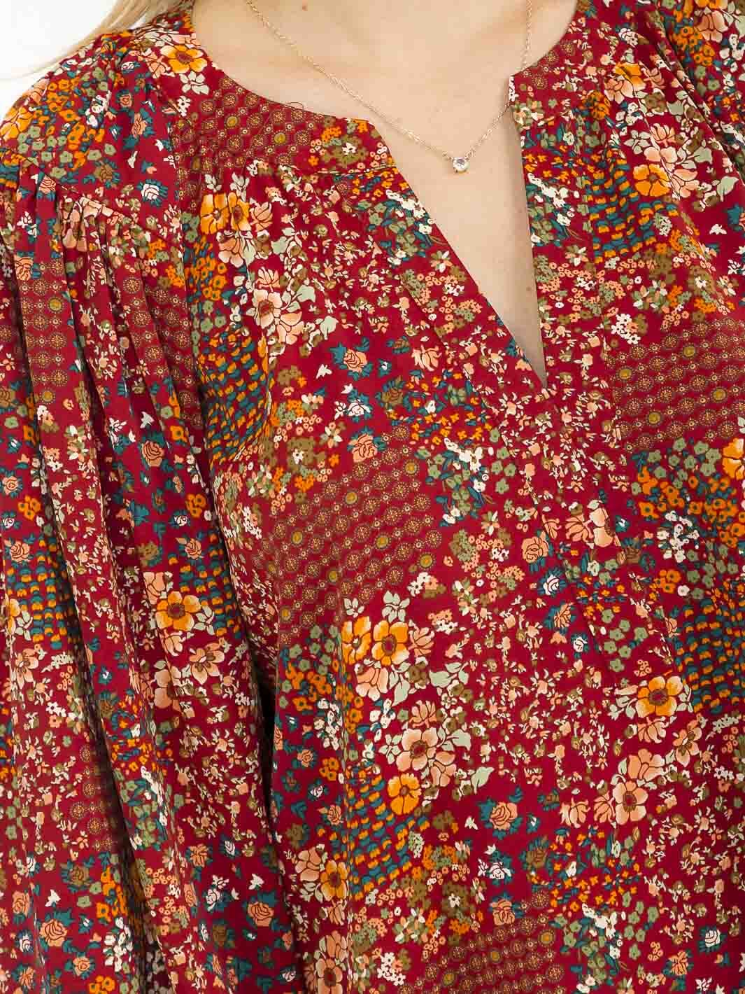 WOMEN'S LONG SLEEVE V-NECK FLORAL PRINT BLOUSE