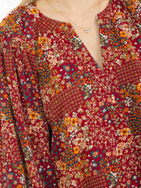 WOMEN'S LONG SLEEVE V-NECK FLORAL PRINT BLOUSE