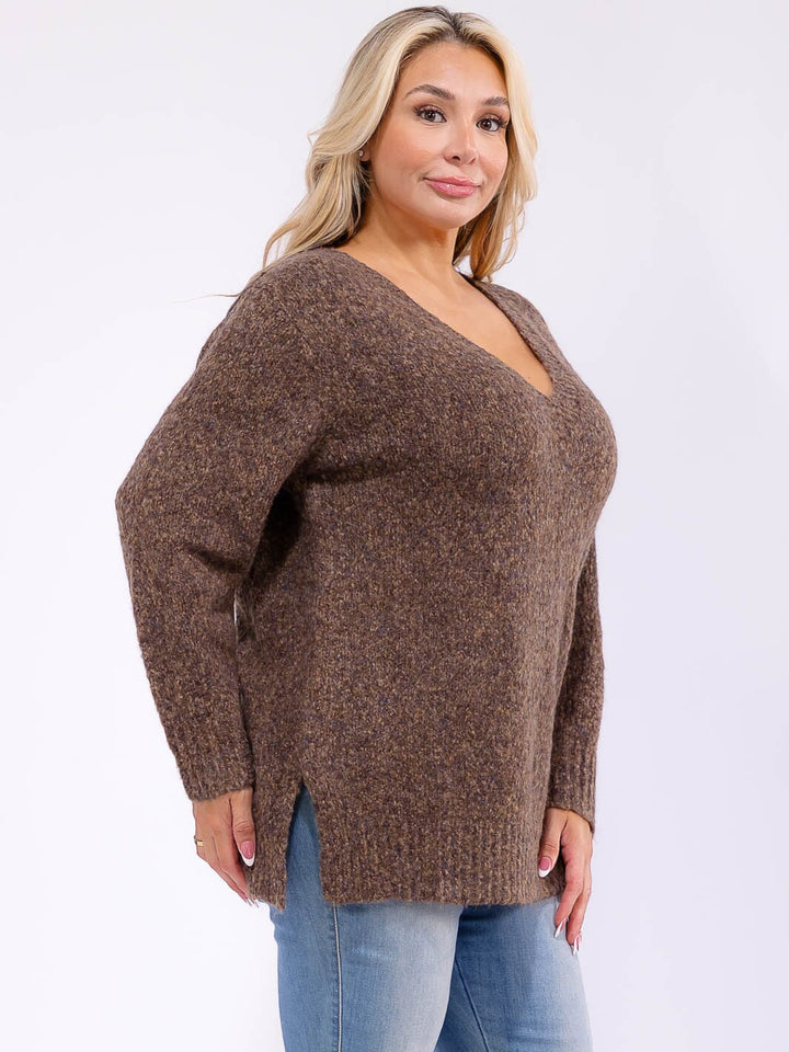 PLUS SIZE LONG SLEEVE KNIT PULLOVER SWEATER