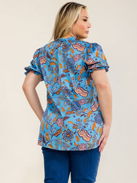 ENTRO PLUS SIZE SHORT SLEEVE FLORAL PRINT HIGH-LOW BLOUSE