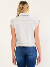 WOMEN'S SLEEVELESS BUTTON UP FRONT POCKETS DENIM VEST