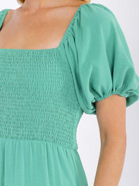 WOMEN'S SHORT PUFF SLEEVE SQUARE NECK SMOCK TIERED MAXI DRESS