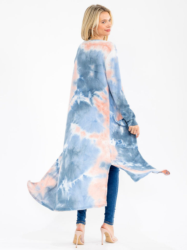 WOMEN'S LONG SLEEVE OPEN FRONT POCKETS TIE DYE CARDIGAN