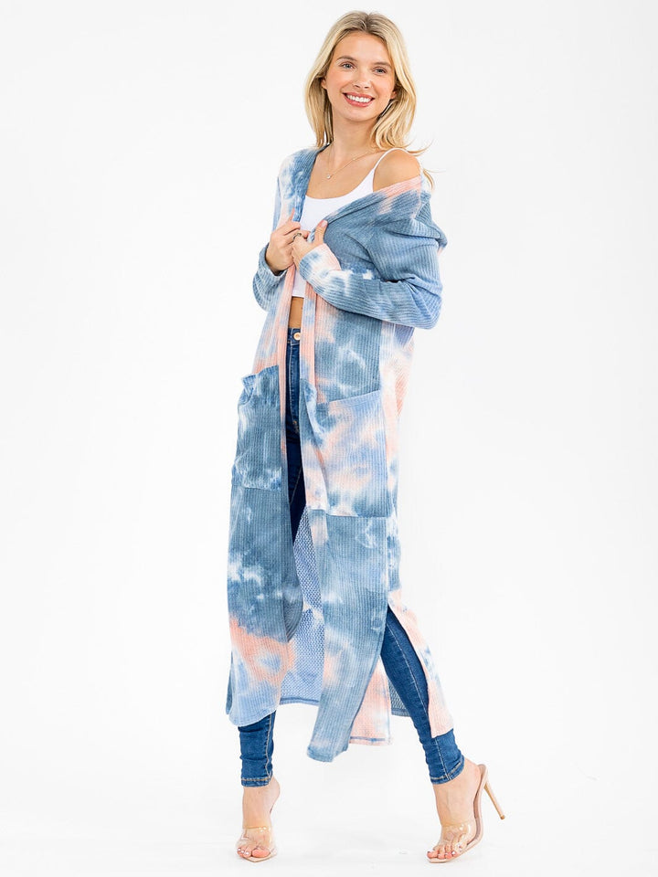 WOMEN'S LONG SLEEVE OPEN FRONT POCKETS TIE DYE CARDIGAN