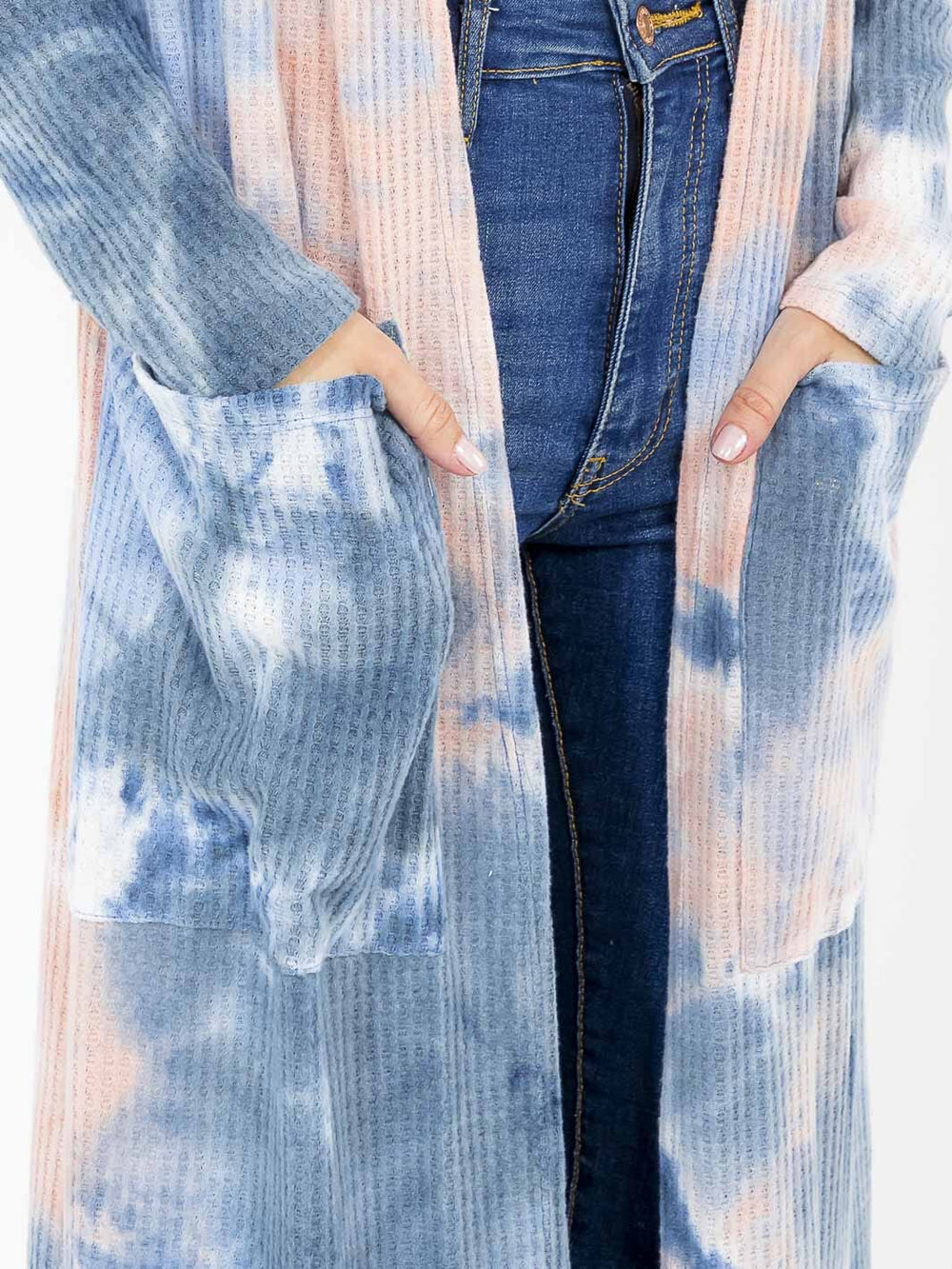 WOMEN'S LONG SLEEVE OPEN FRONT POCKETS TIE DYE CARDIGAN