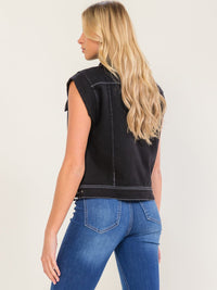 WOMEN'S SLEEVELESS BUTTON UP FRONT POCKETS DENIM VEST