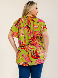ENTRO PLUS SIZE SHORT SLEEVE V-NECK MULTI PRINT HIGH-LOW BLOUSE
