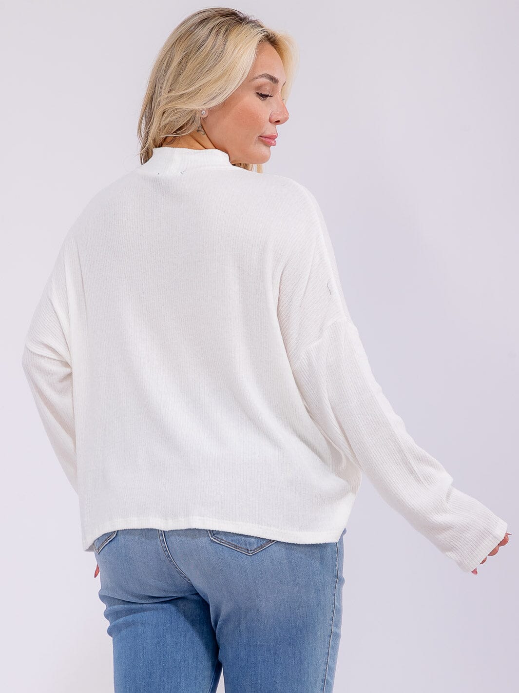 PLUS SIZE LONG SLEEVE MOCK NECK RIBBED TOP