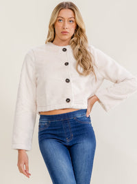 WOMEN'S LONG SLEEVE BUTTON CLOSURE FUZZY JACKET