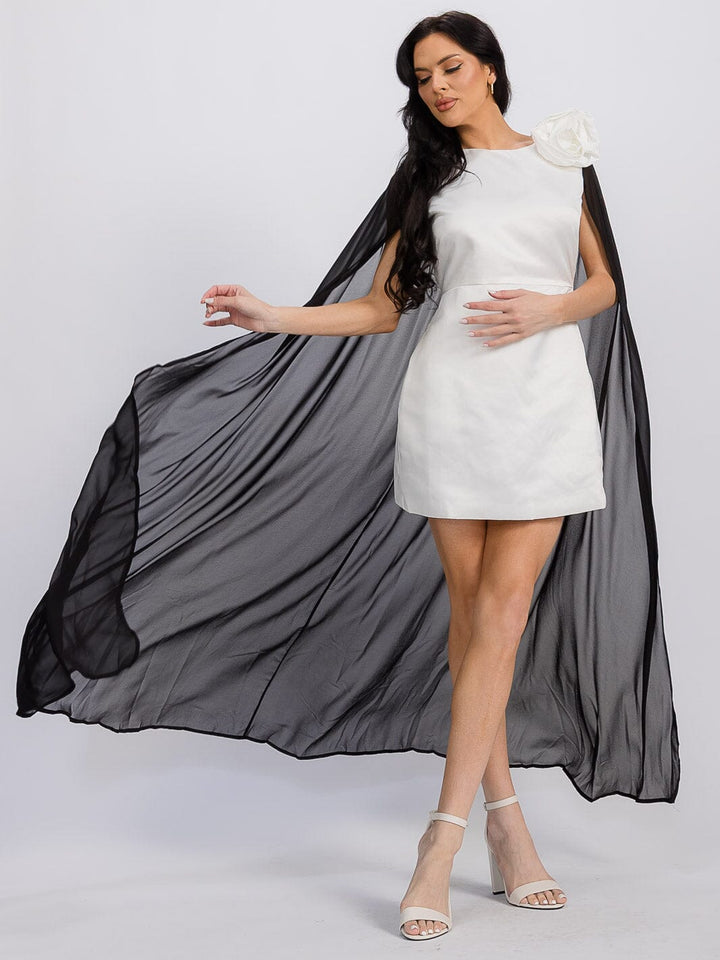 WOMEN'S SLEEVELESSFRONT POCKETS W/ATTACHED CAPE BODYCON MINI DRESS