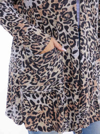 PLUS SIZE LONG SLEEVE OPEN FRONT POCKETS ANIMAL PRINT CARDIGAN