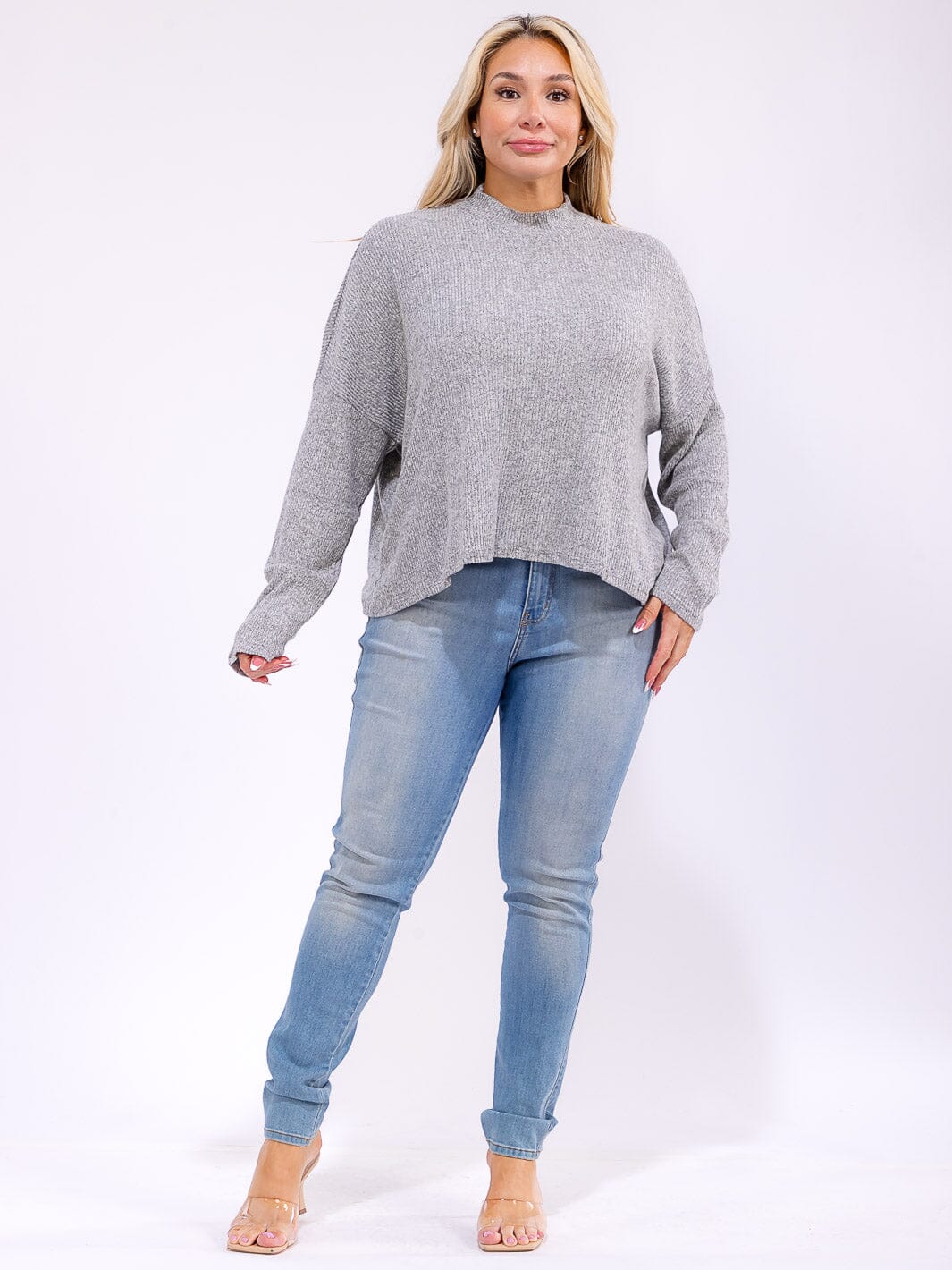 PLUS SIZE LONG SLEEVE MOCK NECK RIBBED TOP