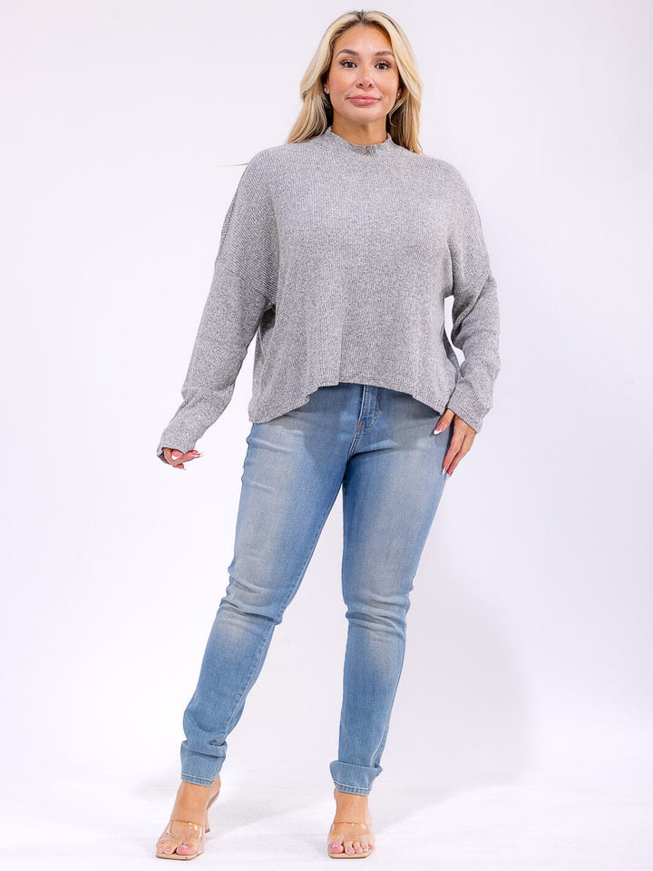 PLUS SIZE LONG SLEEVE MOCK NECK RIBBED TOP