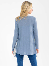 WOMEN'S LONG SLEEVE OPEN FRONT RIBBED PRINTED CARDIGAN