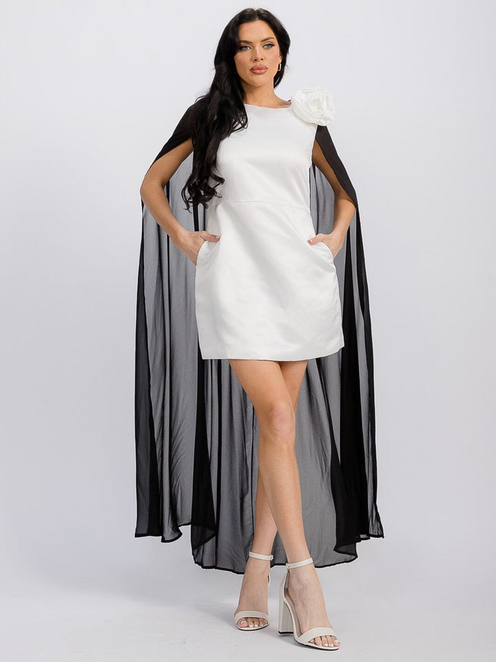 WOMEN'S SLEEVELESSFRONT POCKETS W/ATTACHED CAPE BODYCON MINI DRESS